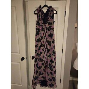Ruffle neck maxi dress deep plunge m/large
